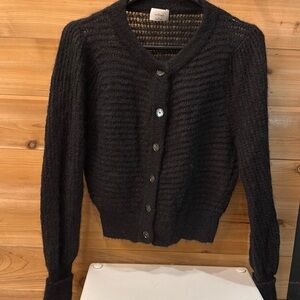 Aritzia Wilfred black wool puff sleeve cardigan